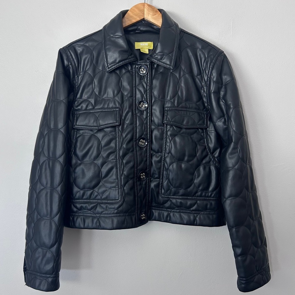 Maeve Anthropologie Jacket Womens 10 Black Faux Leather Quilted Cropped Moto